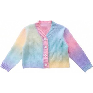 Ahaolaiyi Girls Long Sleeve Cardigan Kids Button Up Knitted Sweaters Jacket Top