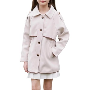 Ahaolaiyi Girls Wool Dress Coat Kids Fall Winter Warm Lapel Button Jacket Overcoat, 3-12 Years