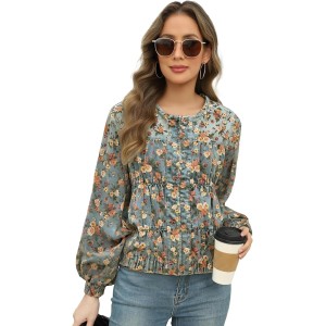 Ahaolaiyi Women's Y2K Floral Denim Jacket Boyfriend Fall Casual Oversized Jean Bomber Jacket Zip Up